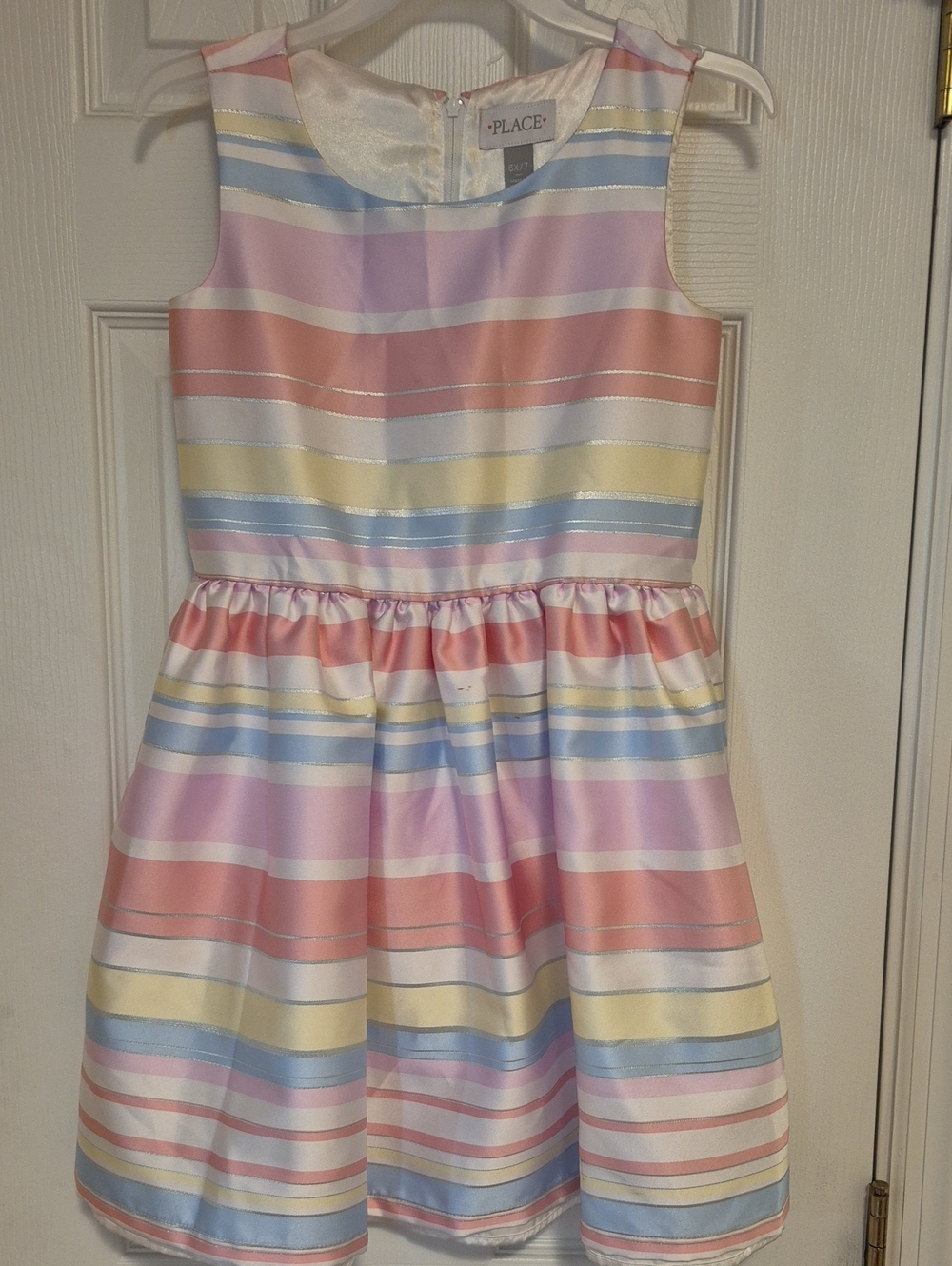 The Children's Place Pastel Striped Sleeveless Party Dress - Pink, Blue, Yellow